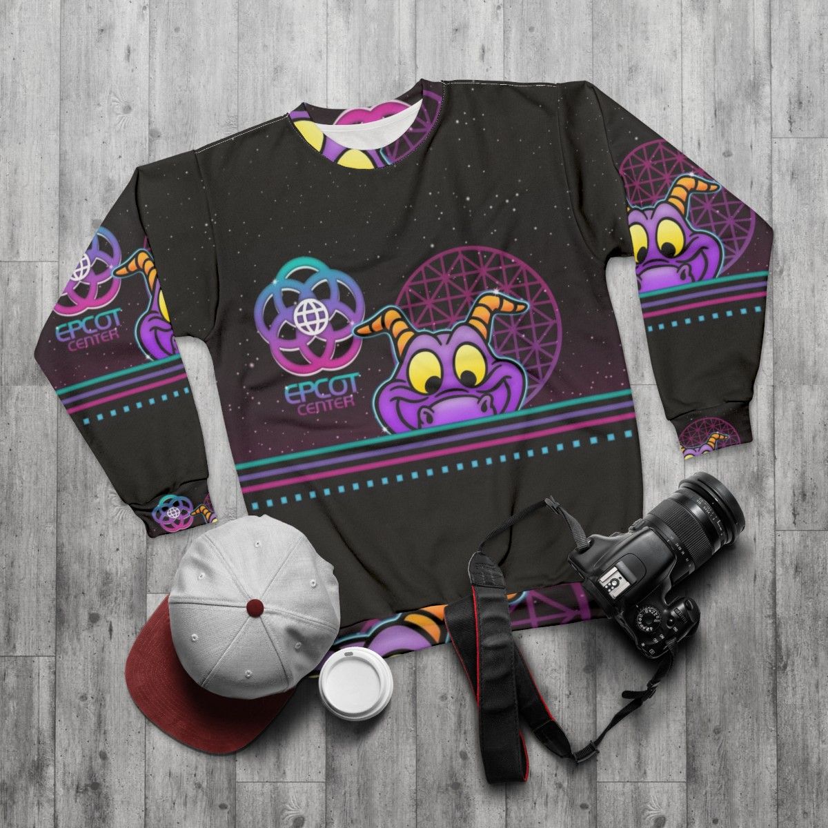 80s Glow Figment Disney Sweatshirt - flat lay