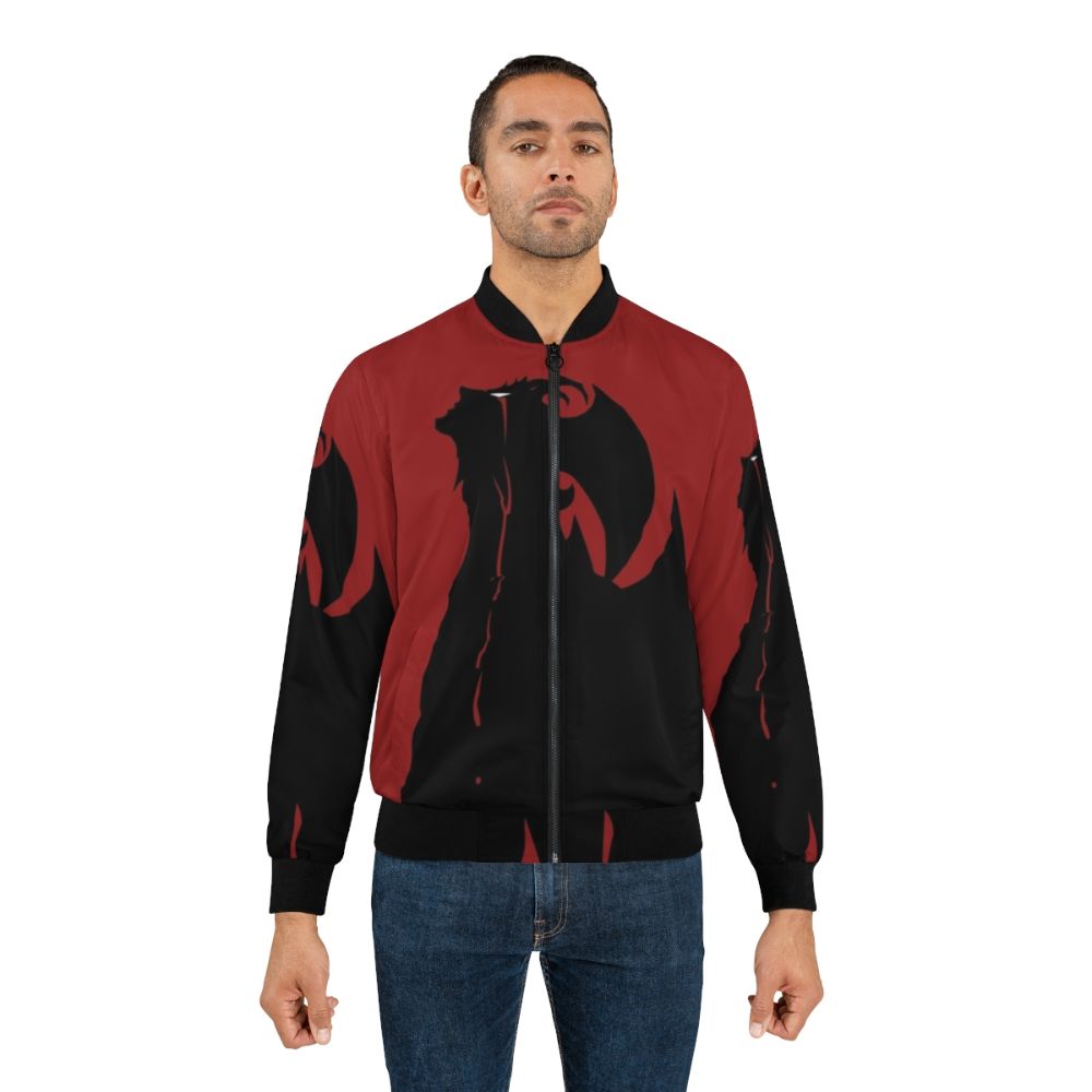 Devilman Crybaby anime-inspired bomber jacket with red and black colors - Lifestyle