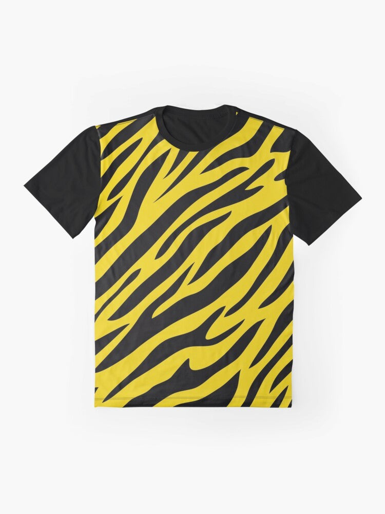 Tiger Stripes Pattern Graphic T-Shirt with a vibrant yellow and black design - Flat lay