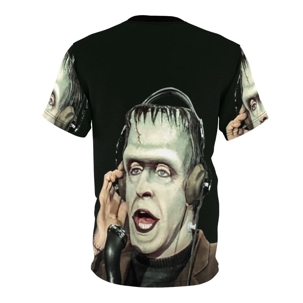 Vintage-style graphic tee featuring characters from the 1960s TV show The Munsters, including Herman Munster, at a radio - Back