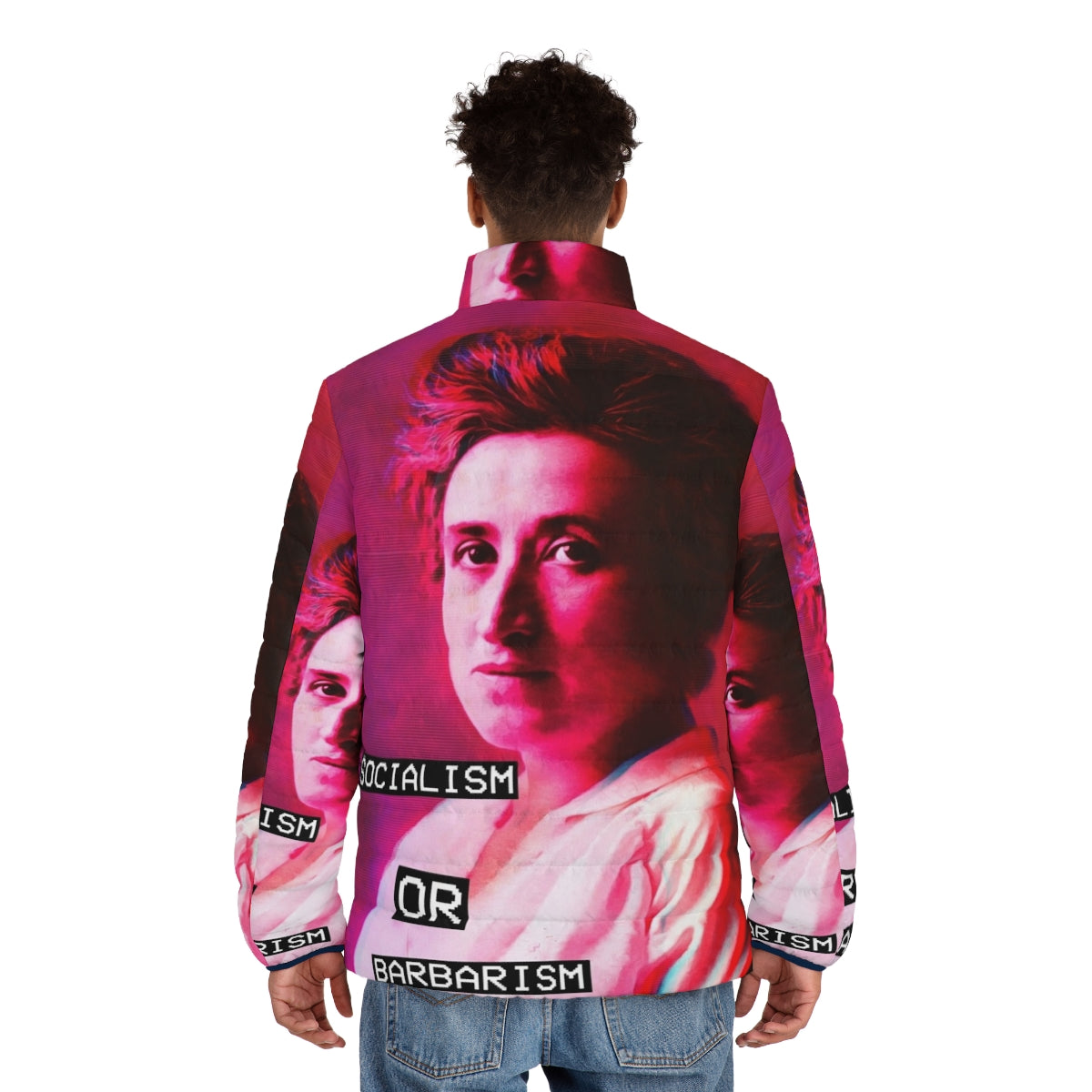 Rosa Luxemburg Puffer Jacket - Defiant Symbol of Spanish Civil War and Anarchist Feminism - men back