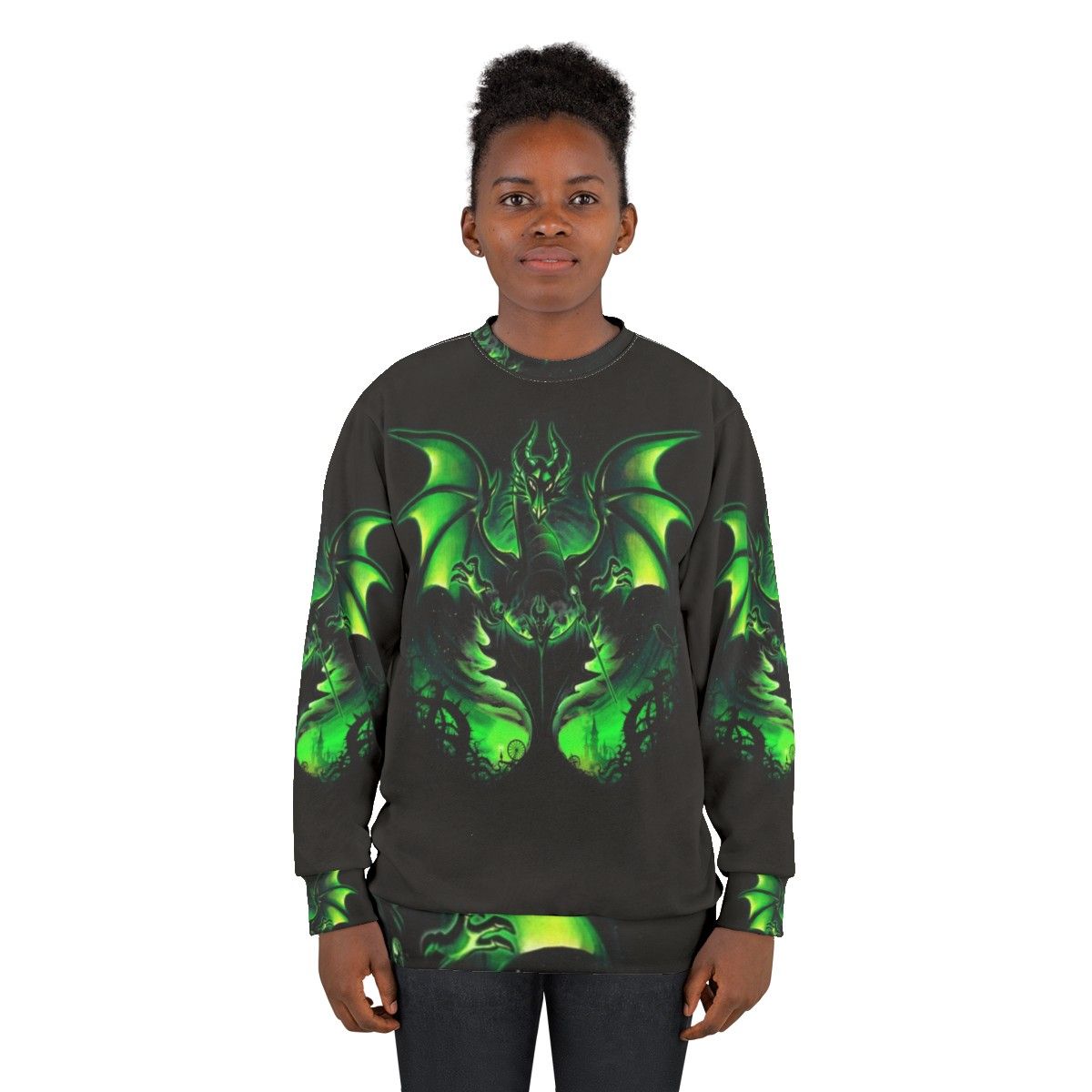 Maleficium sweatshirt featuring a sleeping beauty villain and dragon design - women