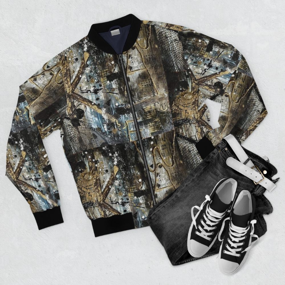 Abstract 'Wake Up' Bomber Jacket - Flat lay