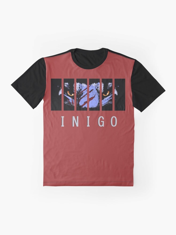 Inigo Caged Graphic T-Shirt featuring the popular Skyrim character Inigo, a smart blue cat, trapped behind bars - Flat lay