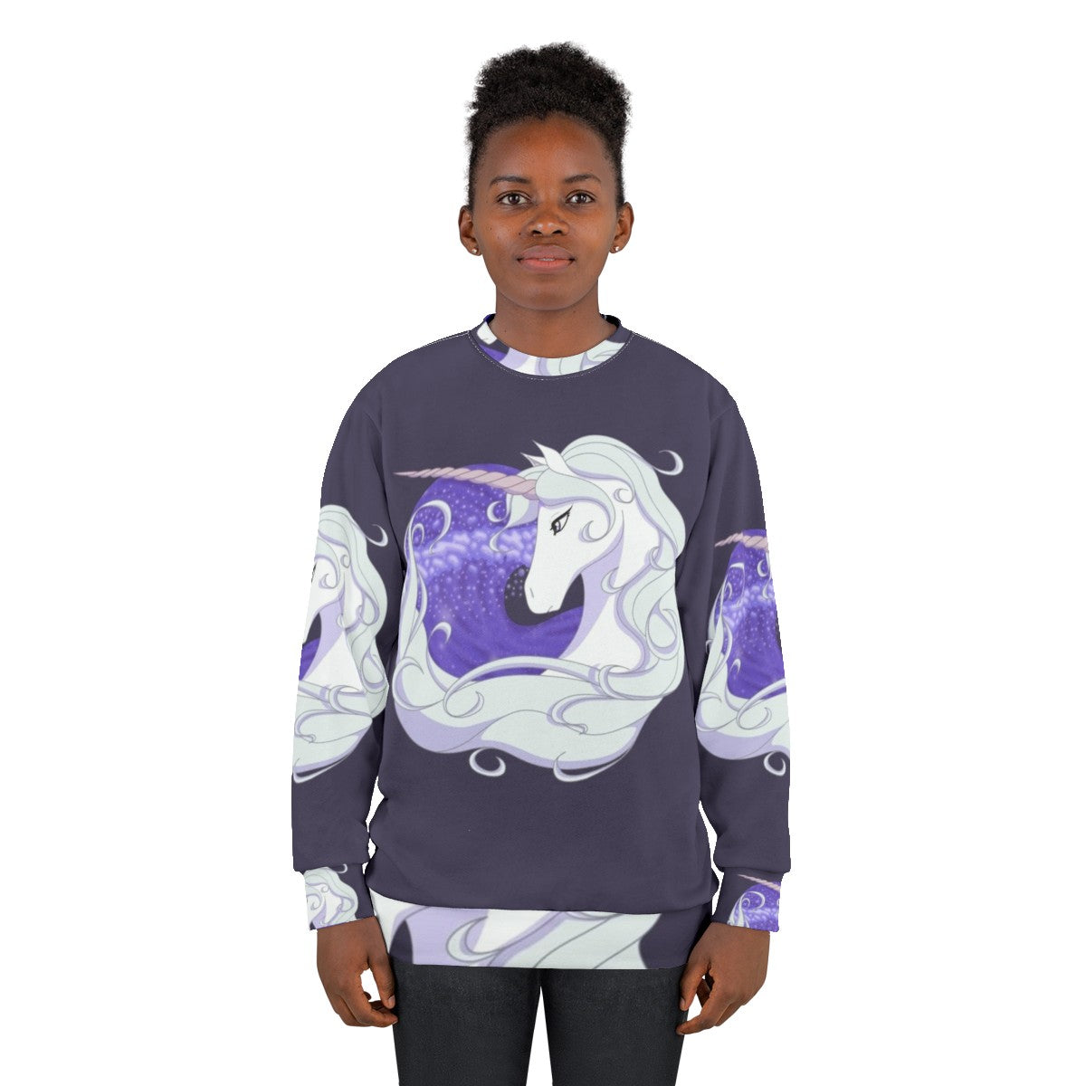 The Last Unicorn sweatshirt featuring a mythical unicorn swimming through ocean waves - women