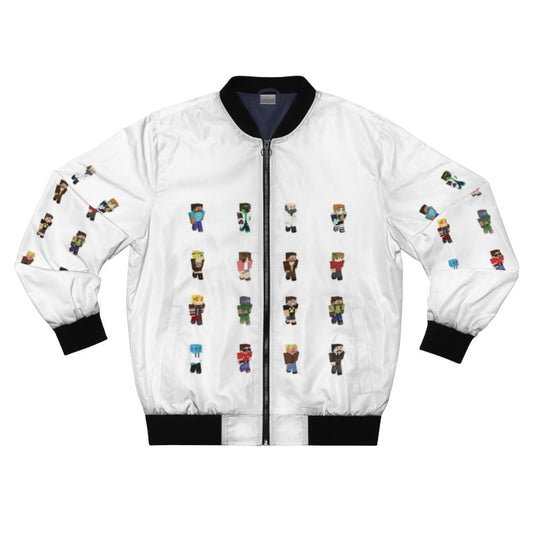 Hermitcraft inspired bomber jacket with popular Minecraft YouTube personalities