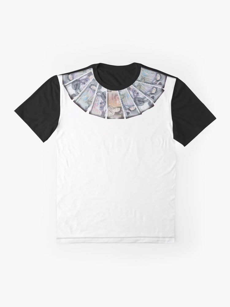 The Stone Roses Ian Brown Graphic T-Shirt featuring a vintage-inspired money graphic design - Flat lay