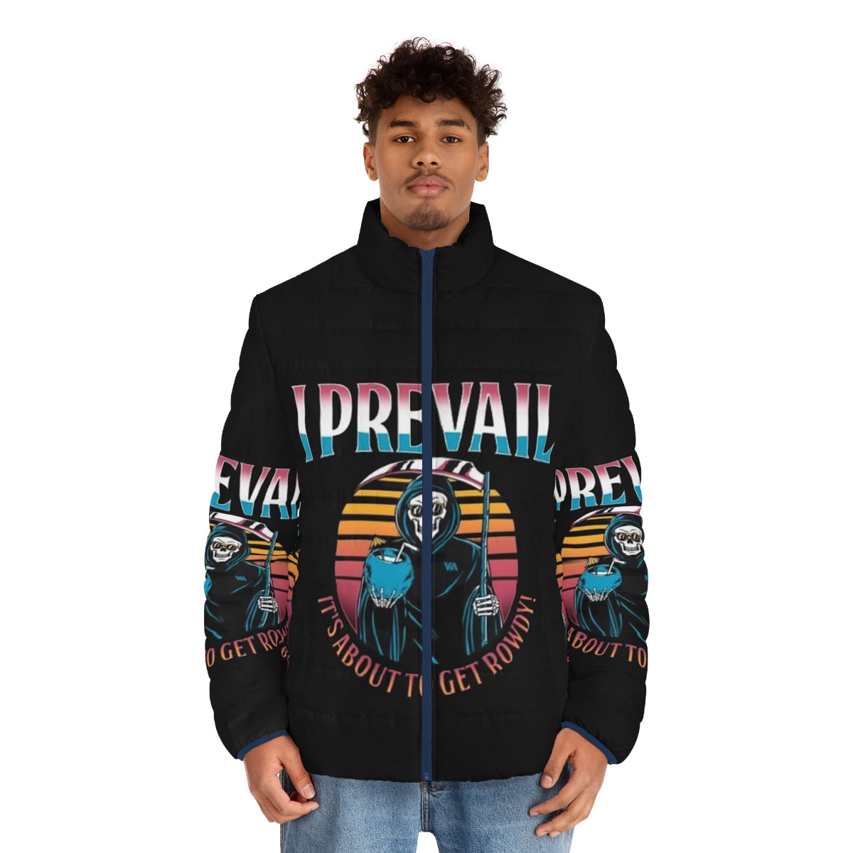 I Prevail Puffer Jacket with band logo and artwork - men front