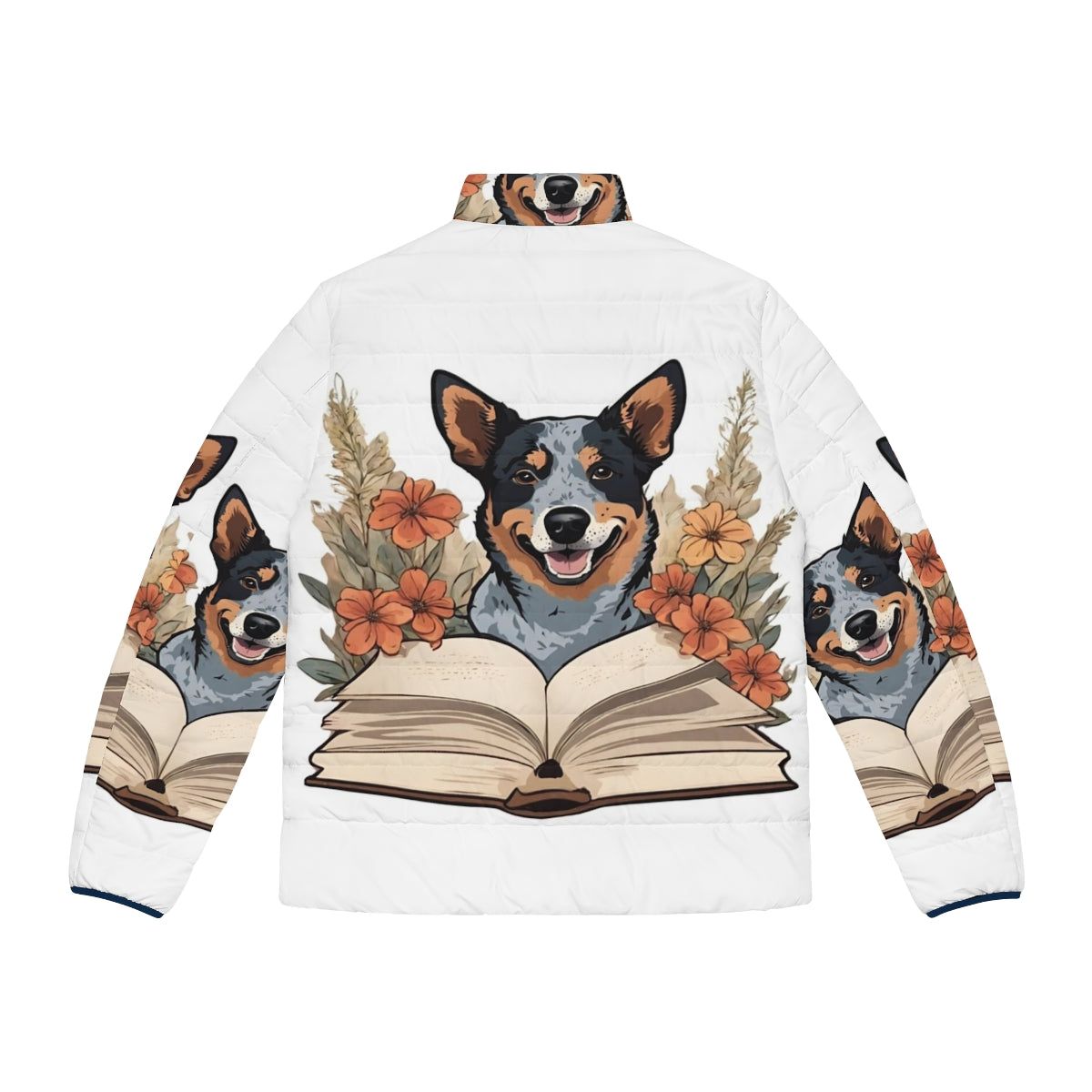 Floral puffer jacket for Australian Cattle Dog - Back