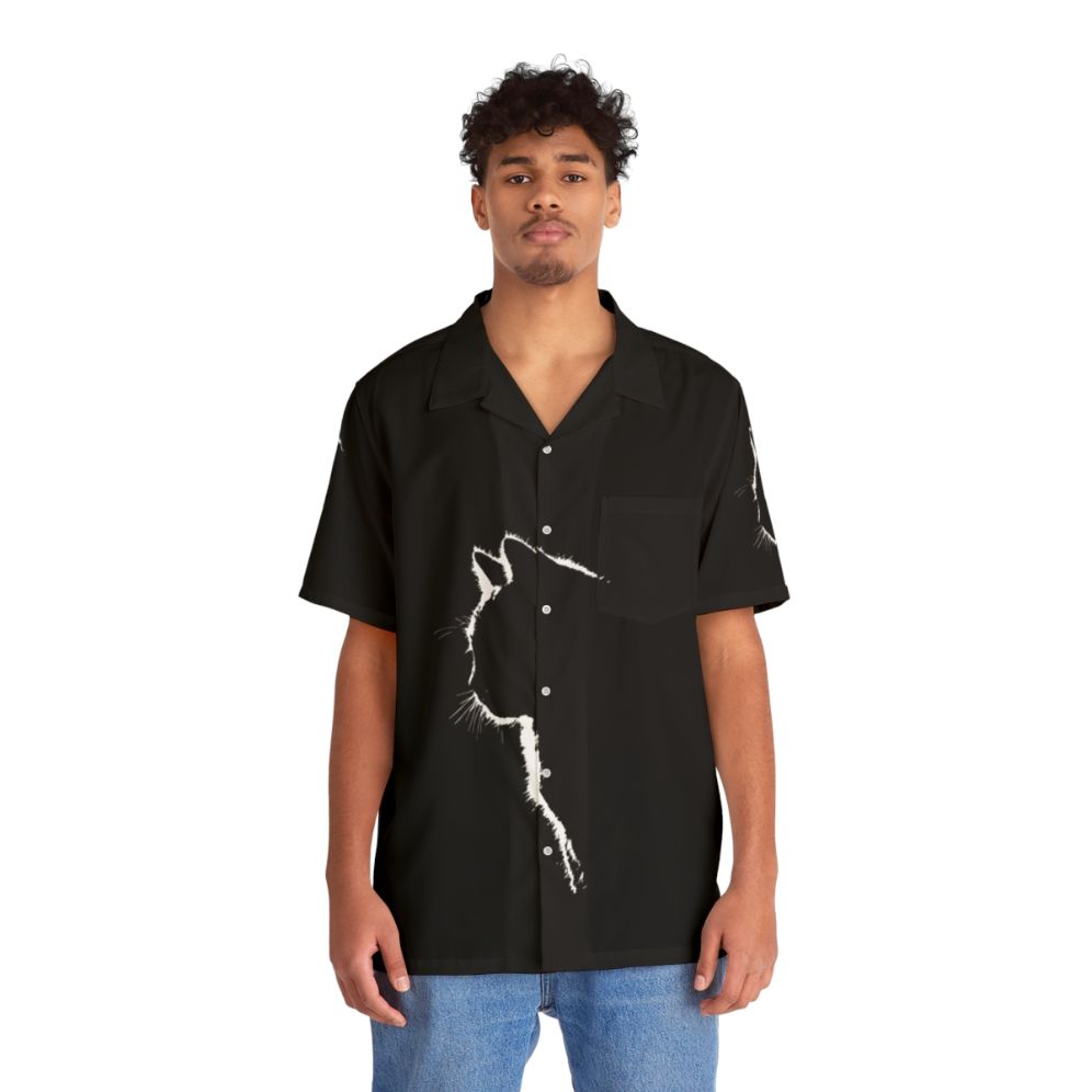 Monochrome cat silhouette Hawaiian shirt - People Front