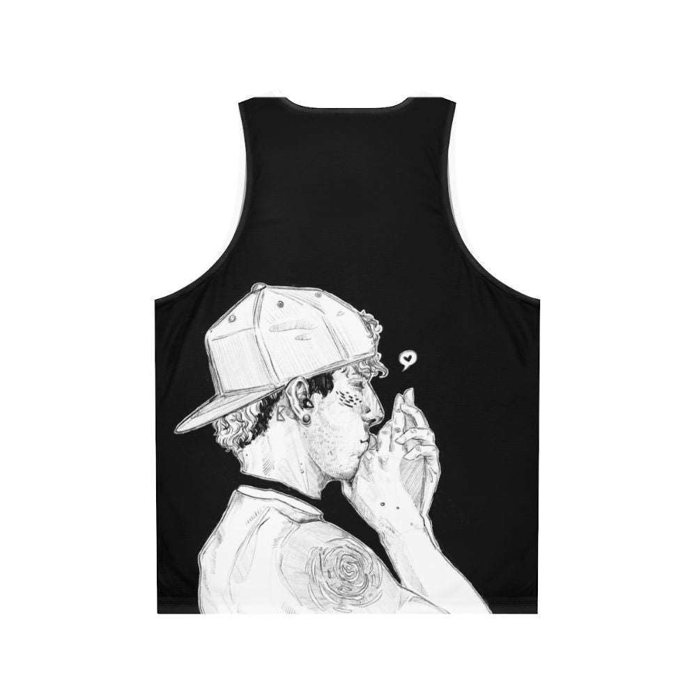 Unisex black and white band drummer tank top - Back