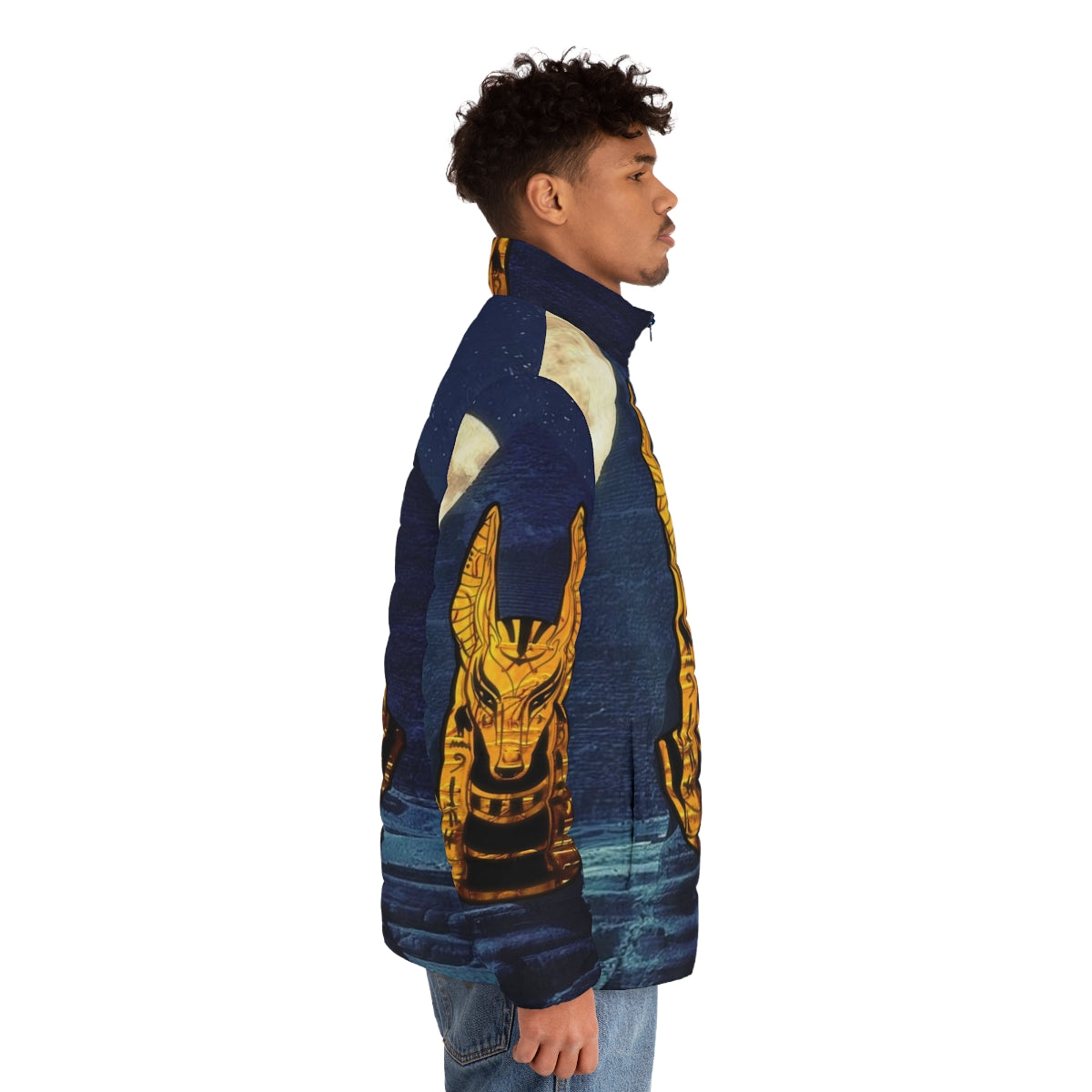 Anubis Egyptian God Puffer Jacket with Gold Accents - men side right