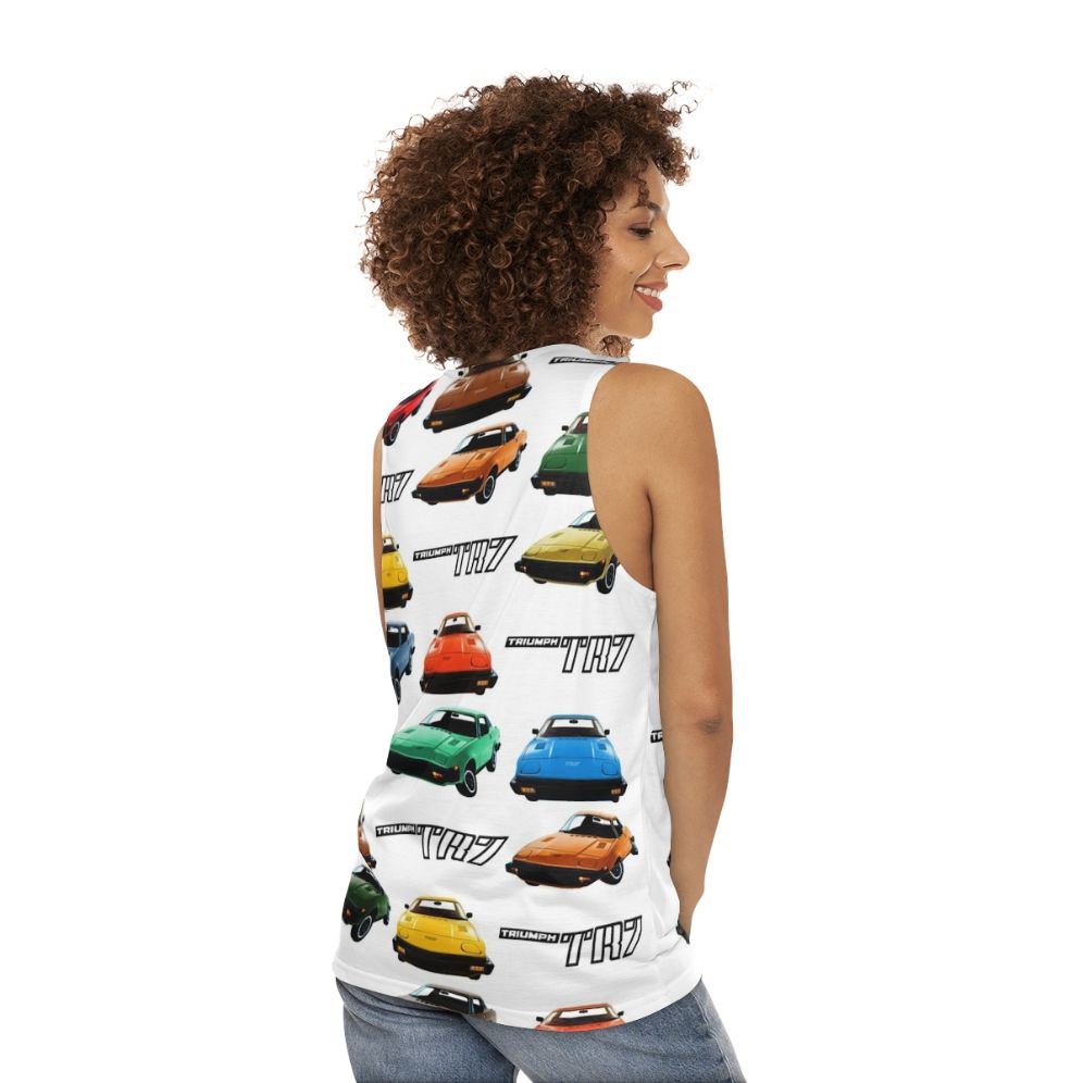 Unisex 70s Triumph TR7 Vintage Car Pattern Tank Top - women back