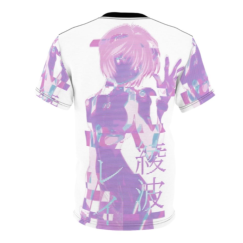 Vaporwave-inspired all-over-print t-shirt with Rei Ayanami glitch art design - Back