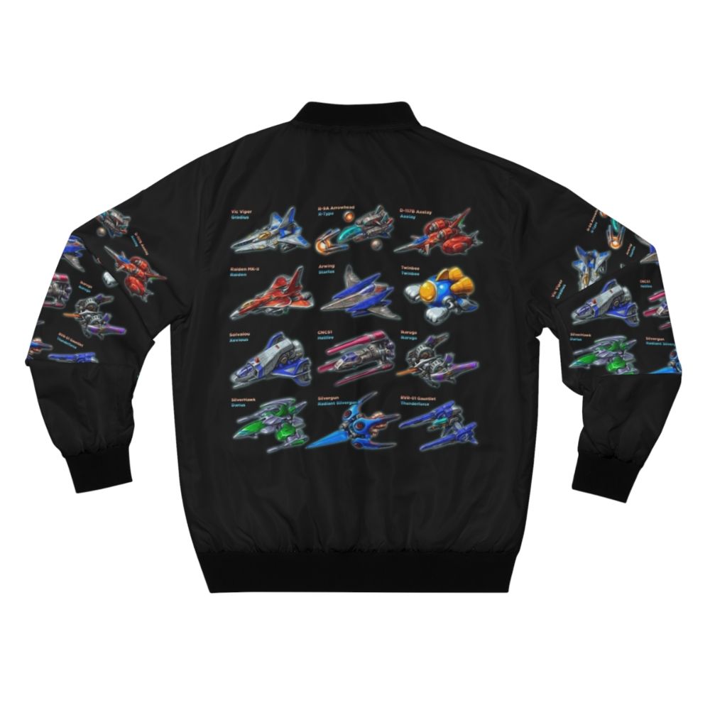 Retro bomber jacket with shmup, arcade, and gaming graphics - Back