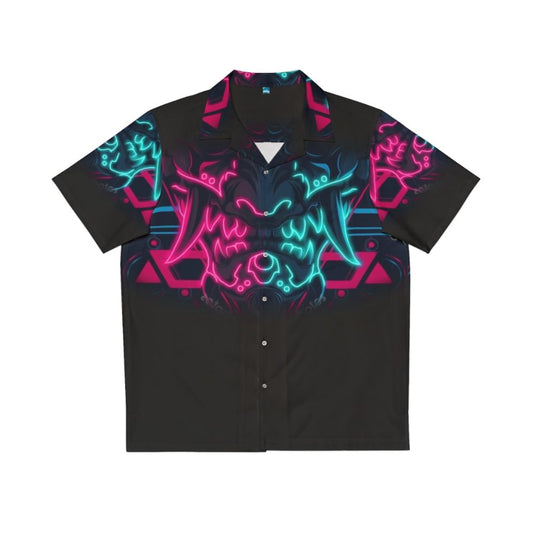 Neo Yokai Hawaiian Shirt with Japanese-inspired, cyberpunk horror design