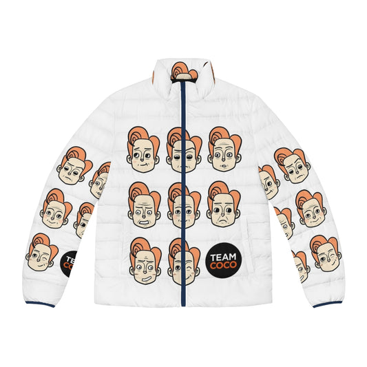 Conan Obrien Puffer Jacket featuring various expressions and designs