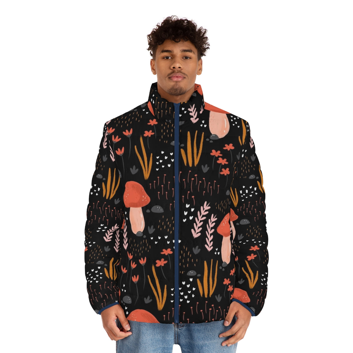 Fairy Garden Puffer Jacket featuring whimsical floral and botanical designs - men front