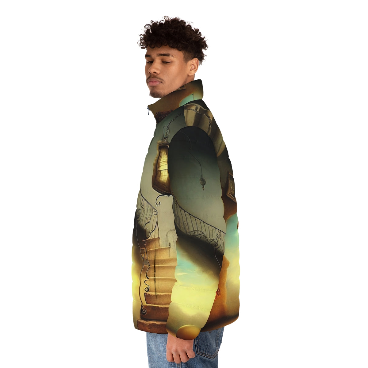 Dreams Series Puffer Jacket with Salvador Dali Inspired Surreal Design - men side left