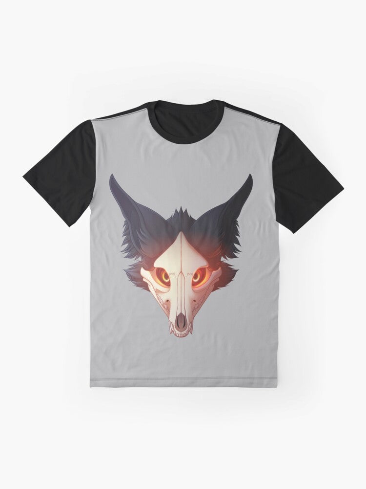 Cadaver graphic t-shirt design featuring a monster wolf skull and the Wingedwolf94 logo - Flat lay