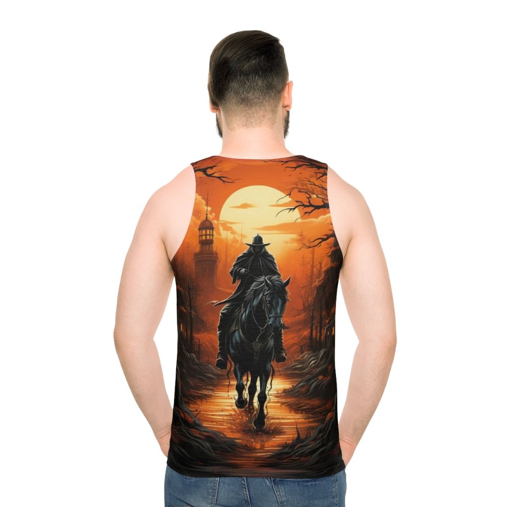 Unisex tank top with ghostly headless horseman design - men back