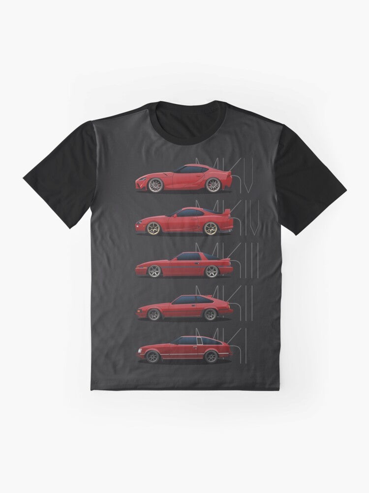 Toyota Supra Generations Graphic T-Shirt - Automotive Car Enthusiast Gift - Flat lay