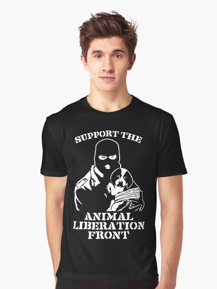 "Animal Liberation" graphic design on a t-shirt with vegan and animal rights themes. - Men