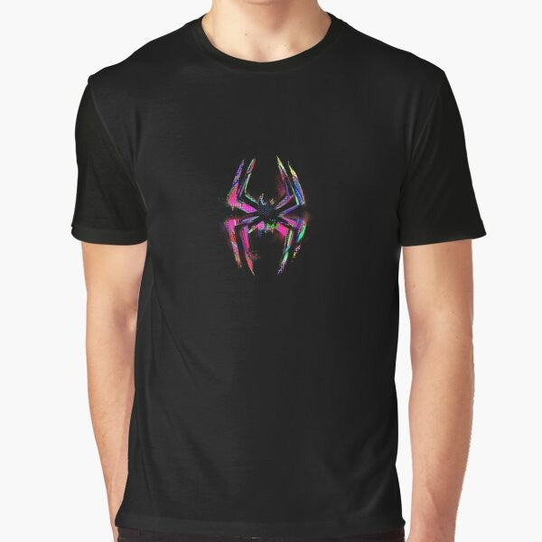 Spider-Man Miles Morales graphic t-shirt featuring the logo from the "Spider-Man: Across the Spider-Verse" movie