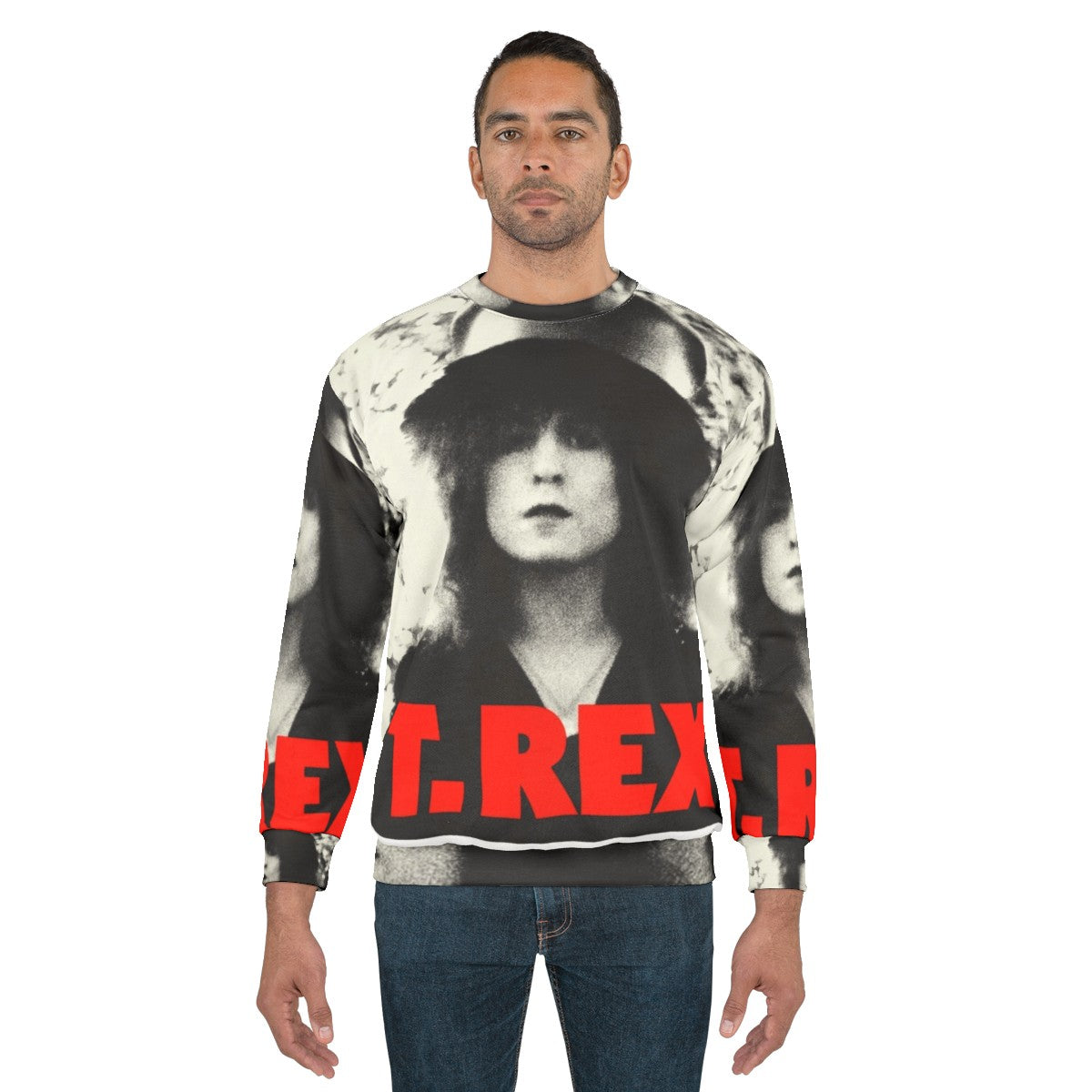 Retro T Rex Sweatshirt featuring the iconic glam rock style of Marc Bolan and T Rex - men