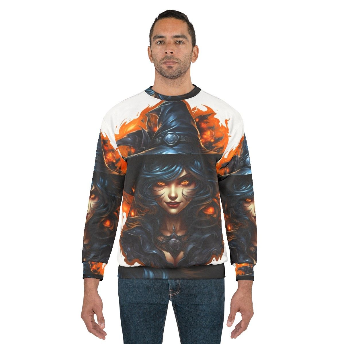 Creepy Halloween Witch with Eerie Look Sweatshirt - men