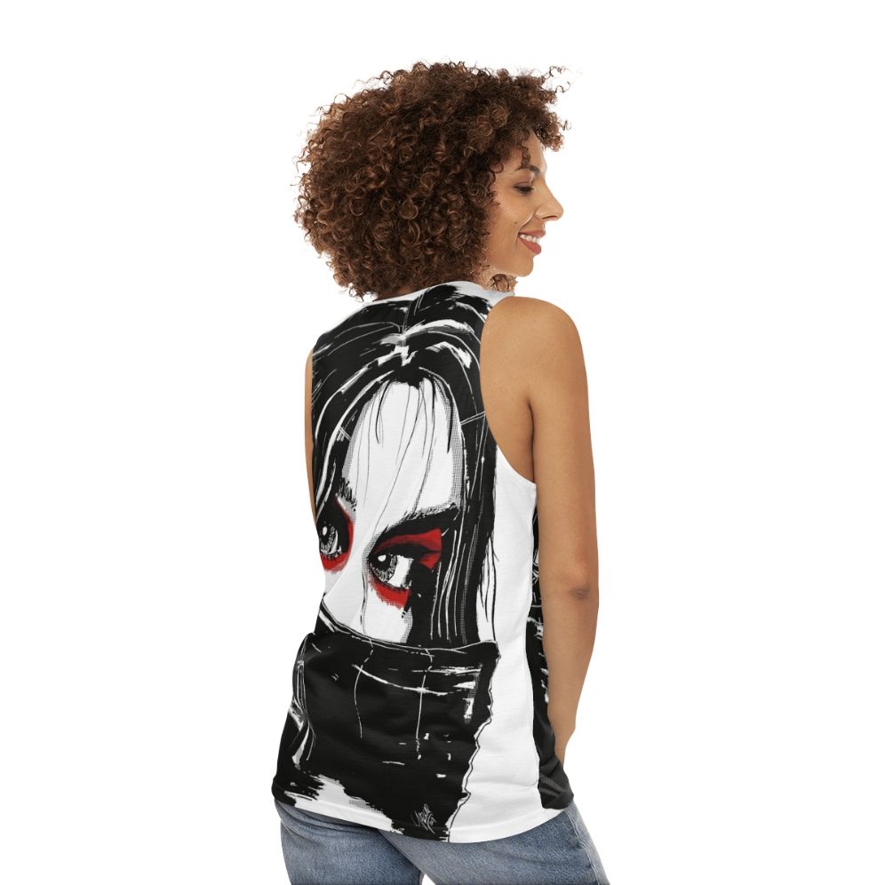 Lady Vengeance Unisex Tank Top featuring noir-inspired artwork - women back