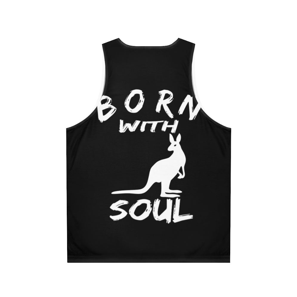 Unisex tank top with "Born With Kangaroo Soul" graphic - Back