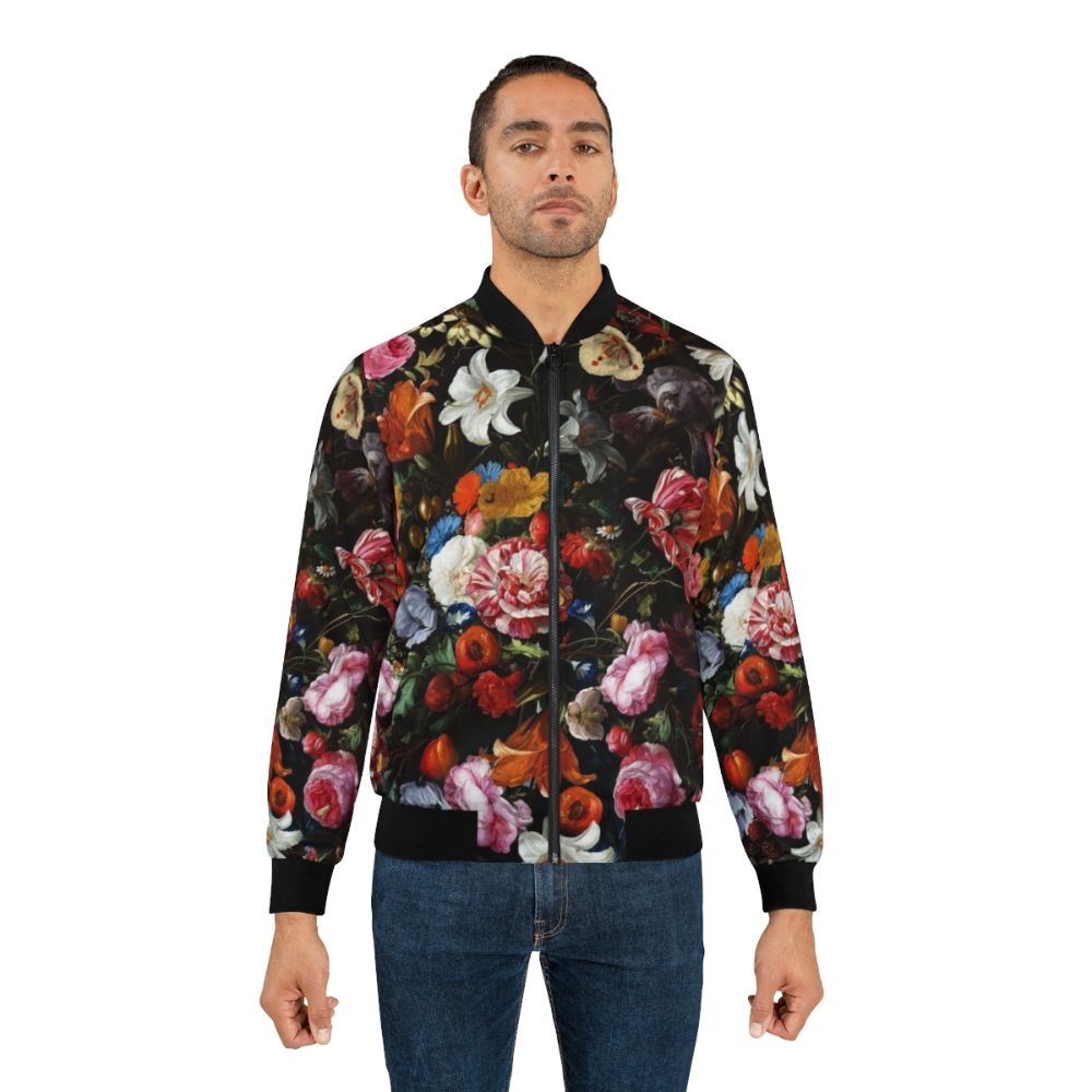 Vintage botanical flowers bomber jacket with a midnight garden pattern - Lifestyle