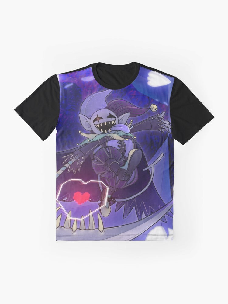 Deltarune Jevil Graphic T-Shirt featuring the chaotic jester from the video game Undertale - Flat lay