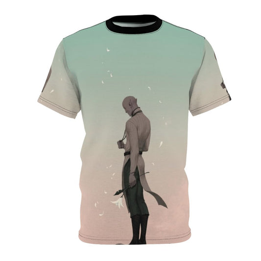 Captivating dragon age inspired t-shirt featuring a fantasy design with the Dread Wolf Solas and a romantic sky