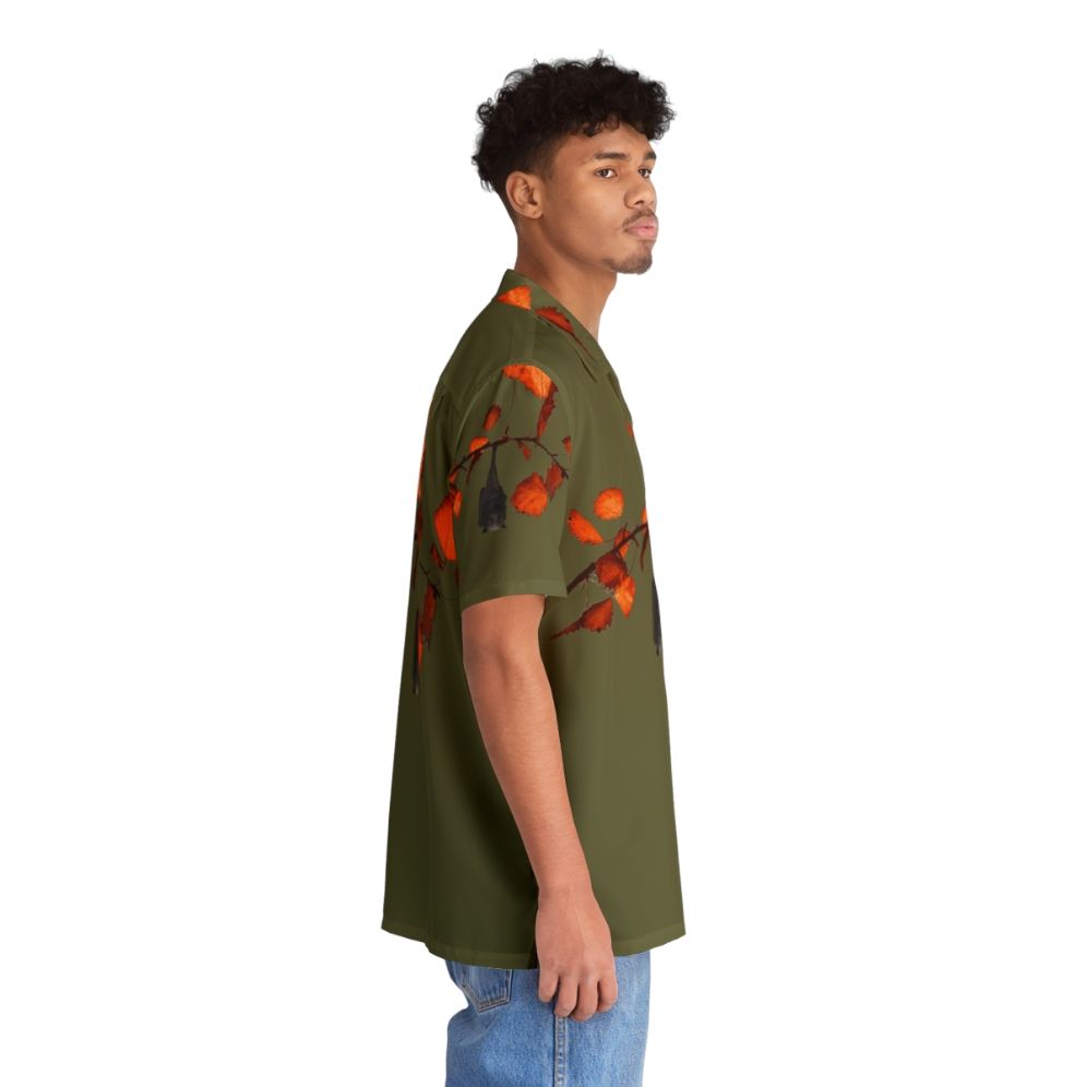 Batzilla Hanging Around Moss Green Hawaiian Shirt with Tropical Leaves Design - People Pight