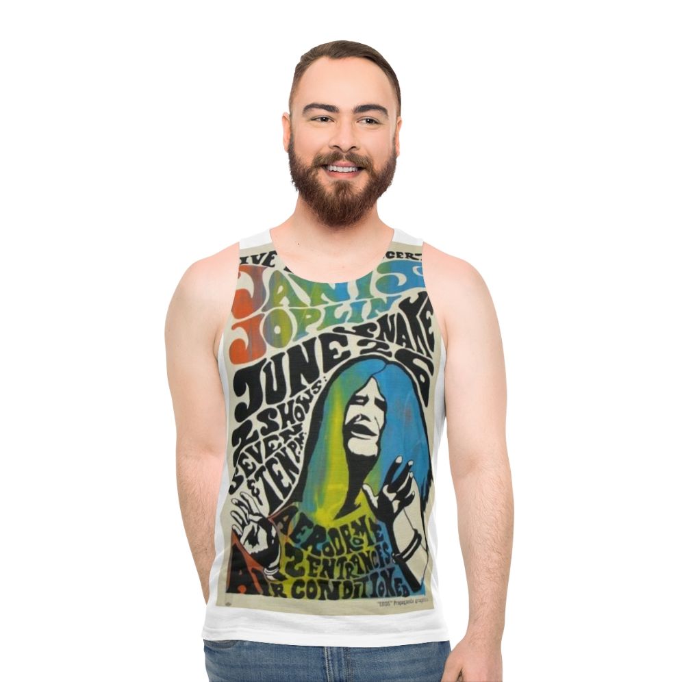 Janis Joplin concert poster design on a unisex tank top - men