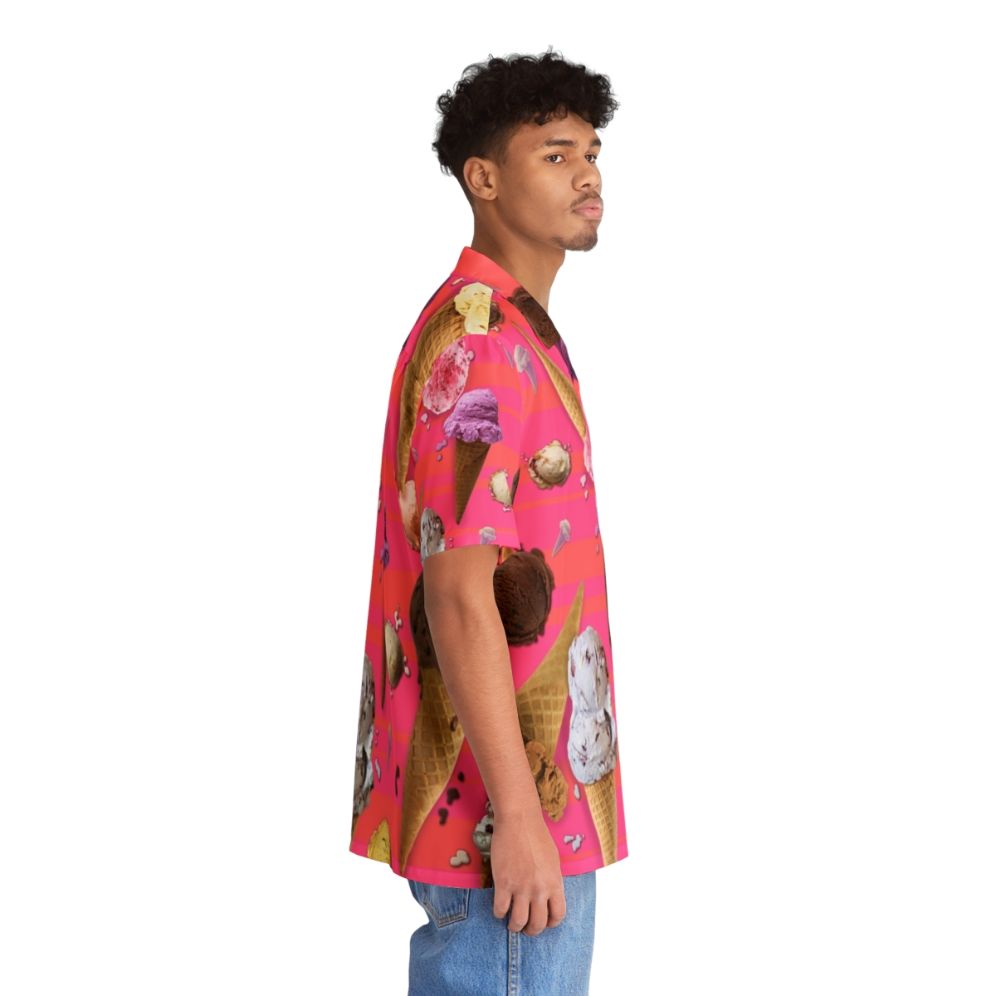 Colorful Hawaiian shirt featuring a repeating pattern of melting ice cream scoops and cones - People Pight