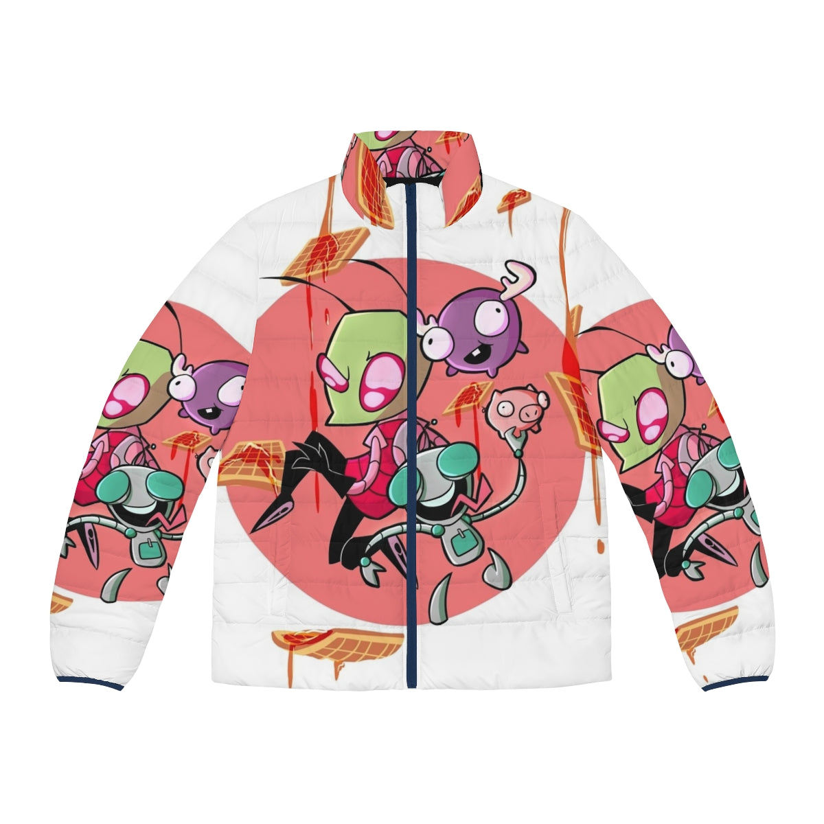 Invader Zim Waffles Puffer Jacket with Gir and Minimoose characters