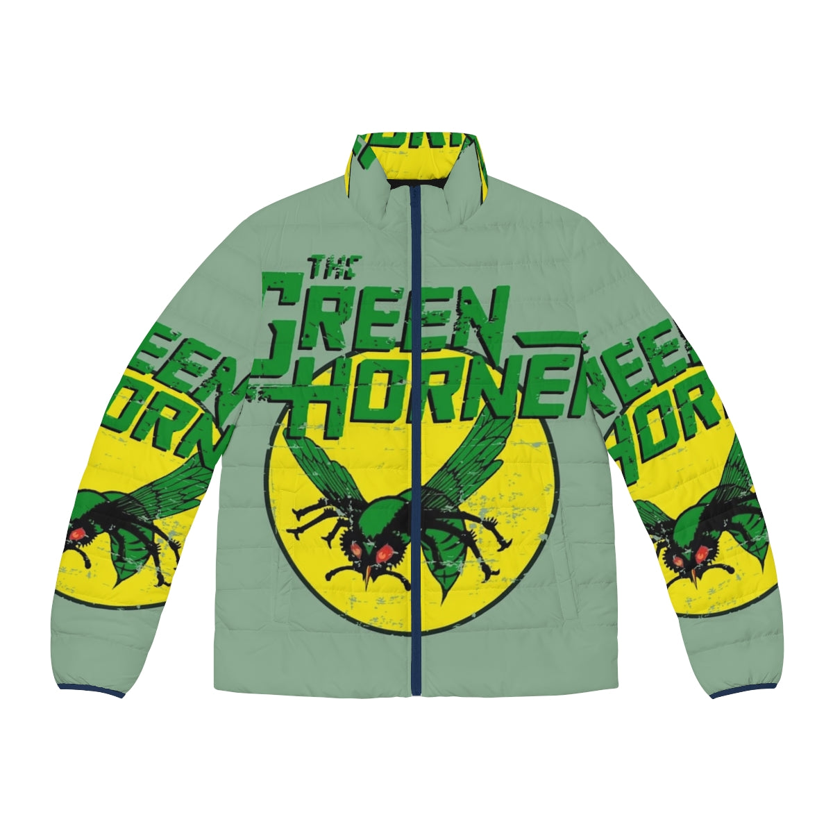 Green Hornet Puffer Jacket with vintage 1960s TV series design