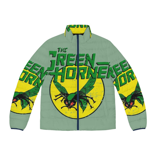 Green Hornet Puffer Jacket with vintage 1960s TV series design