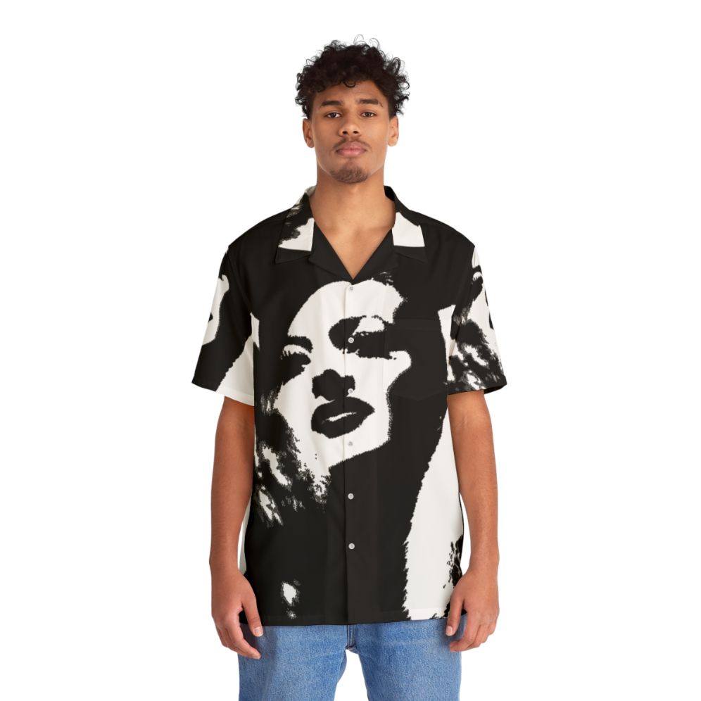 Vintage 1930s-inspired Hawaiian shirt with black and white movie star graphics - People Front