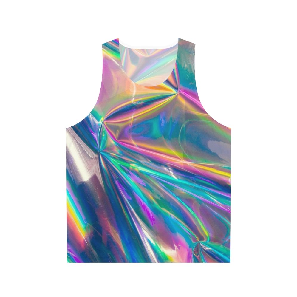 Holographic unisex tank top with vibrant, iridescent colors