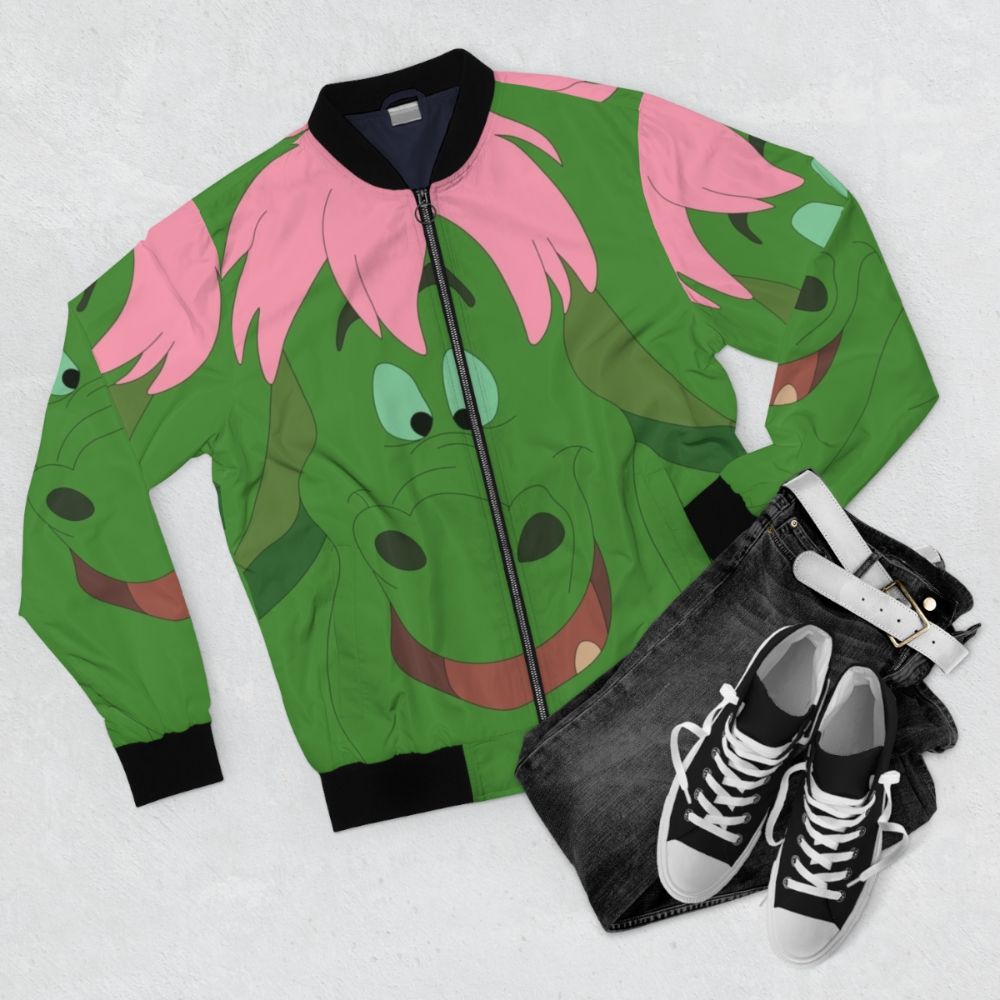 Elliot the dragon-inspired bomber jacket, featuring a fantasy design - Flat lay