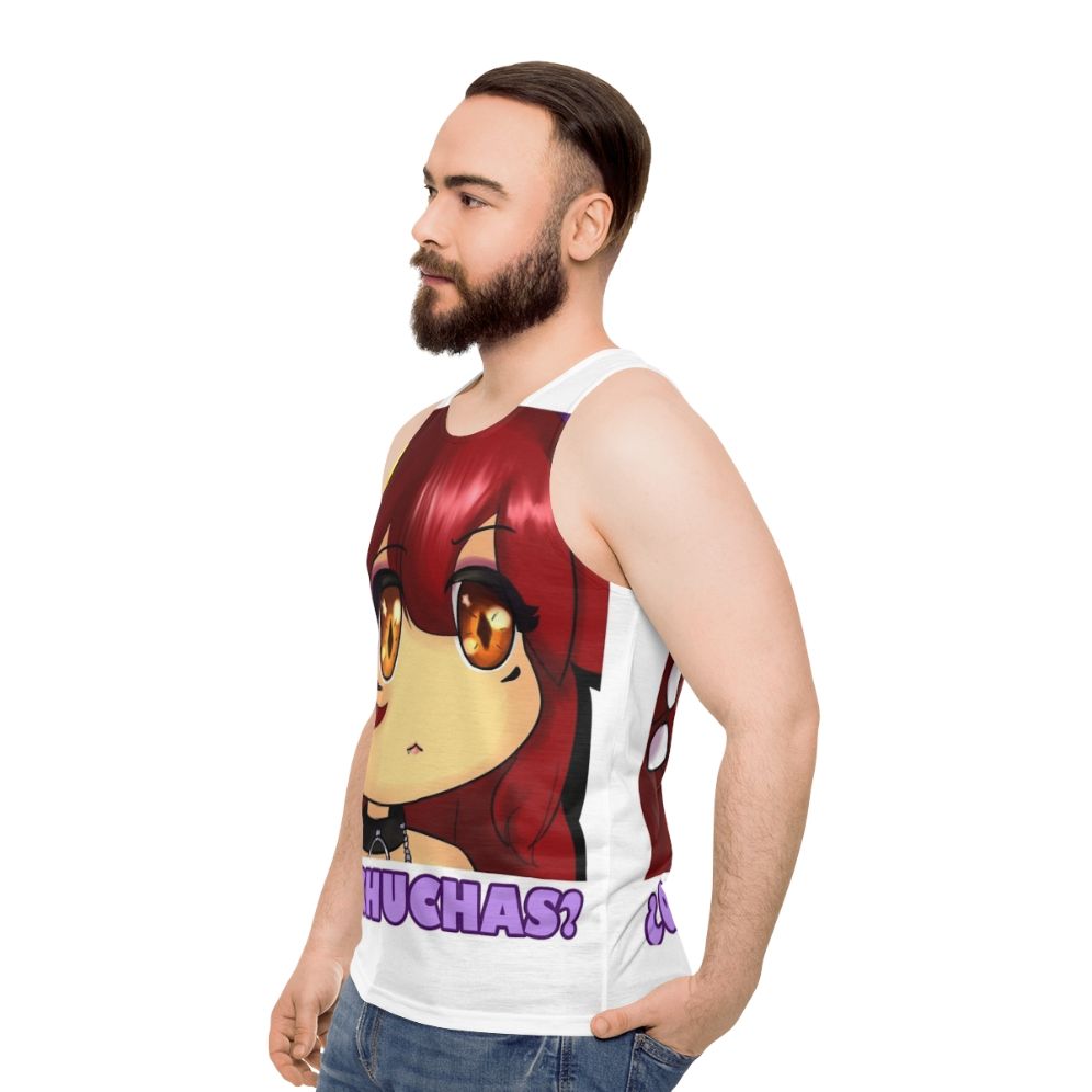 Cute anime girl wearing "What The Hell" unisex tank top - men side