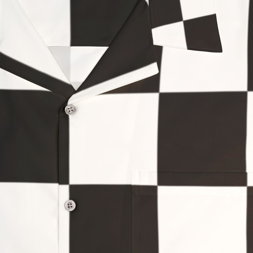 Checkerboard 10x10 Hawaiian Shirt with Geometric Black and White Pattern - Detail