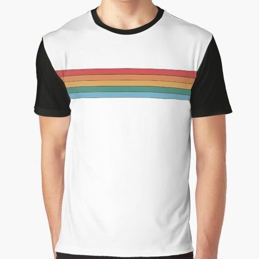 Retro rainbow stripes graphic t-shirt