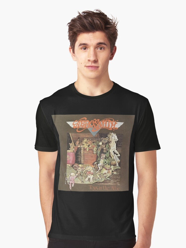 Graphic t-shirt with an image of toys in a scary room - Men