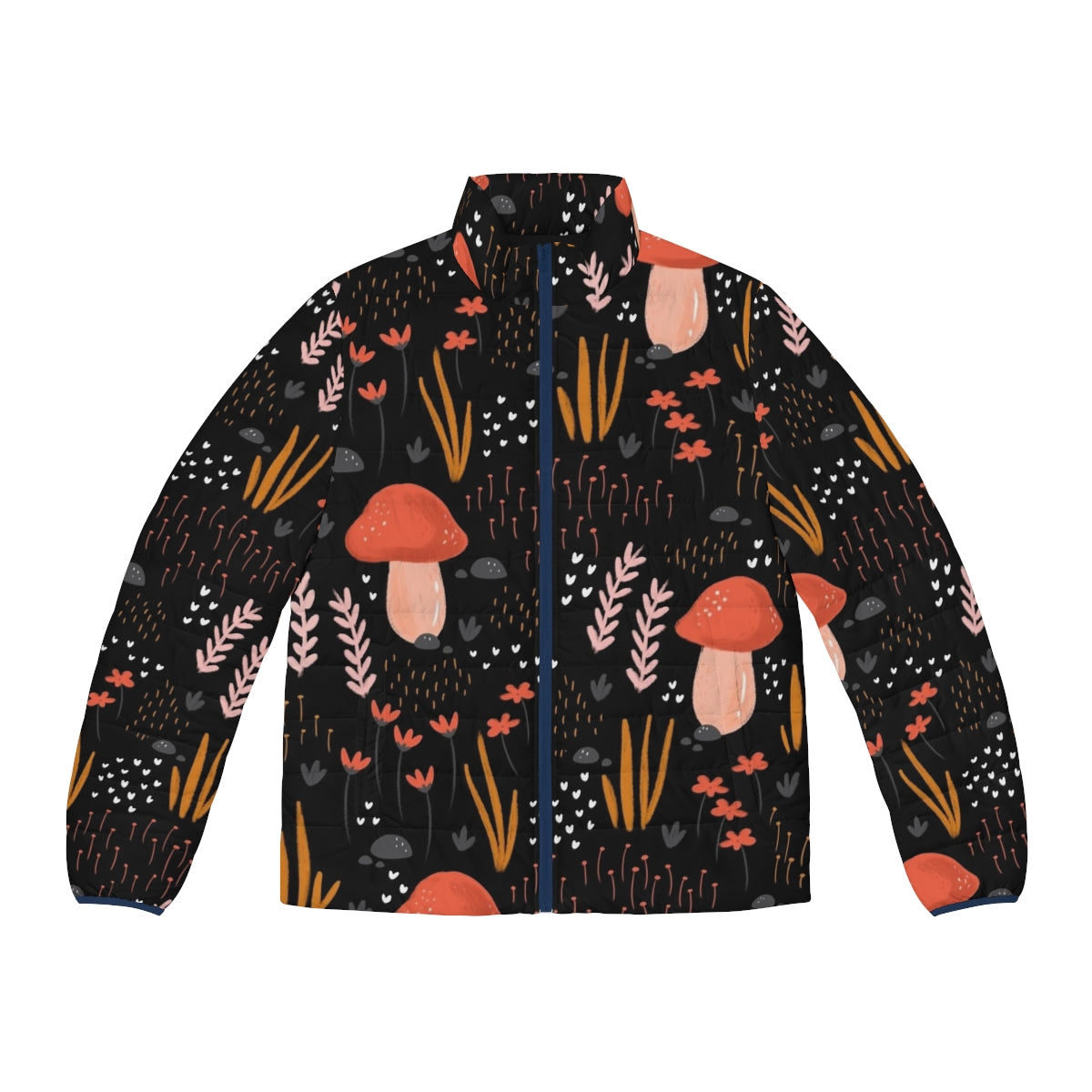 Fairy Garden Puffer Jacket featuring whimsical floral and botanical designs