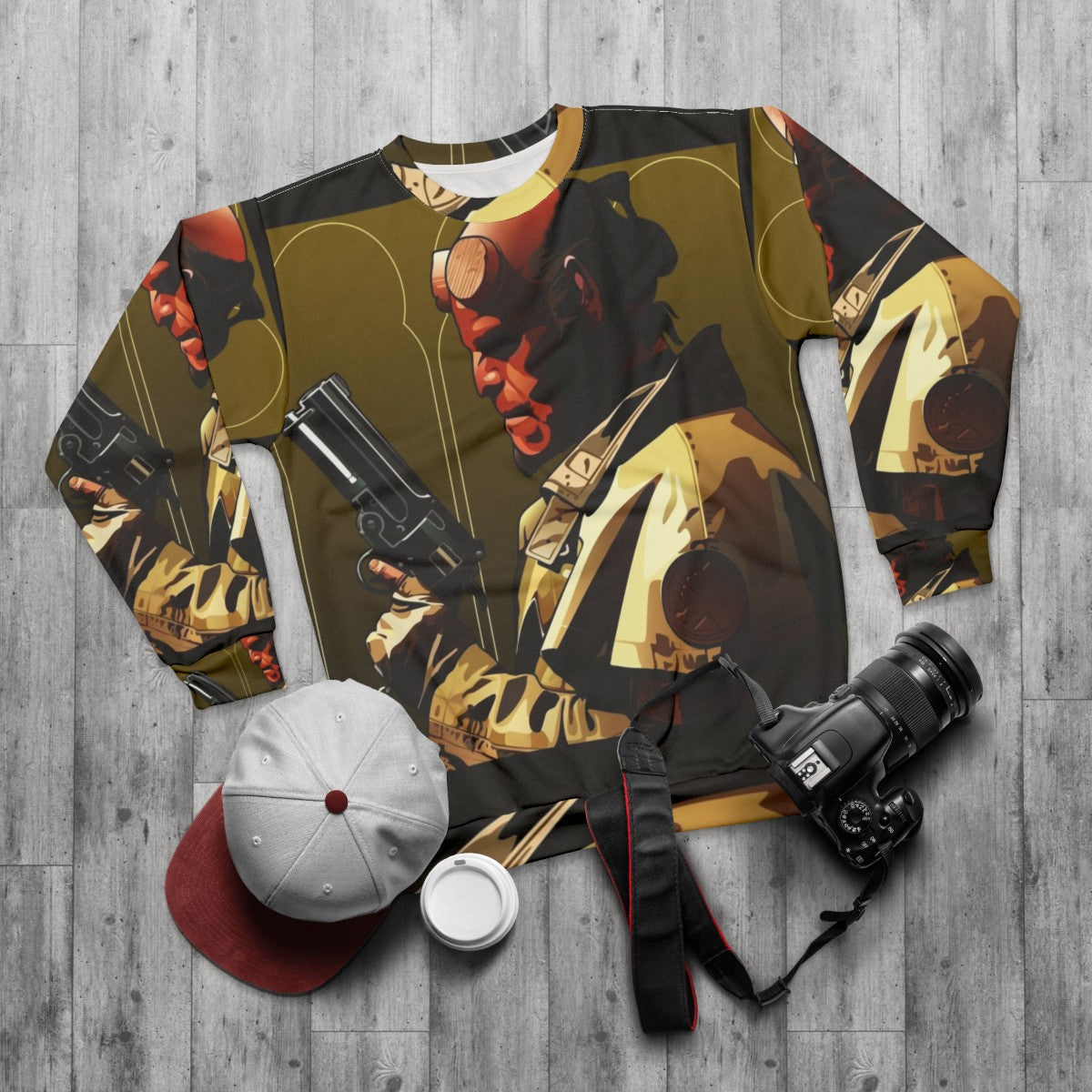 Hellboy Comic Book Character Sweatshirt - flat lay